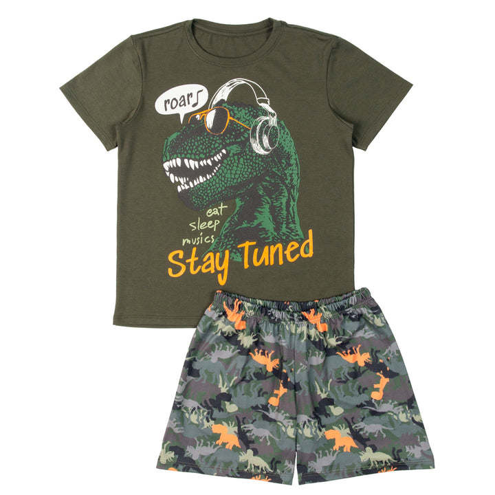 Pijama niño camiseta manga corta + pantalon corto dinosaurio CDM0094